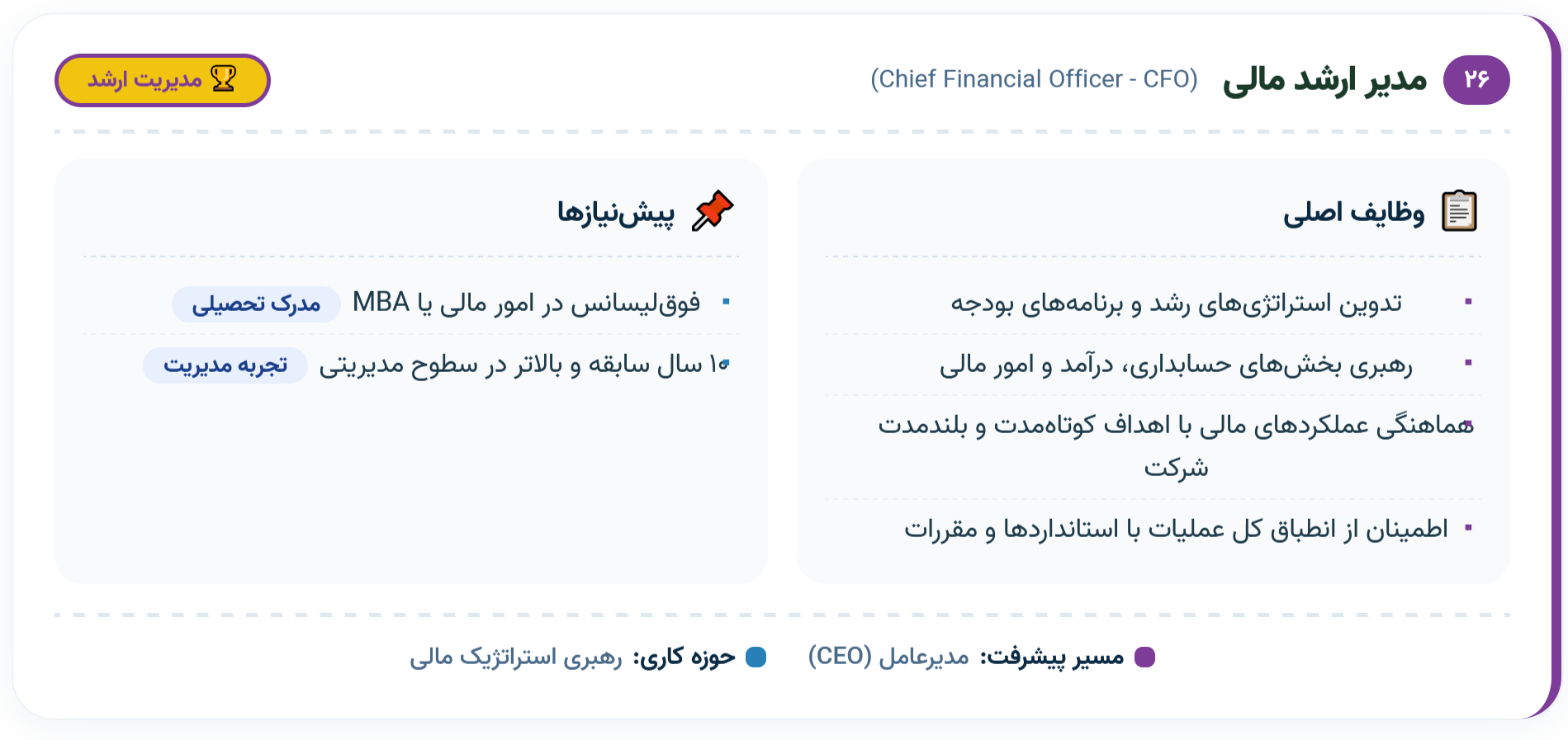 ۲۶. مدیر ارشد مالی (Chief Financial Officer - CFO)